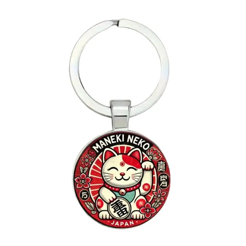 Red Lucky Cat Keychain Pendant – Cute Maneki-neko Alloy Keyring, Symbol of Good Fortune & Prosperity, Perfect Bag Charm & Key Accessory for Cat Lovers
